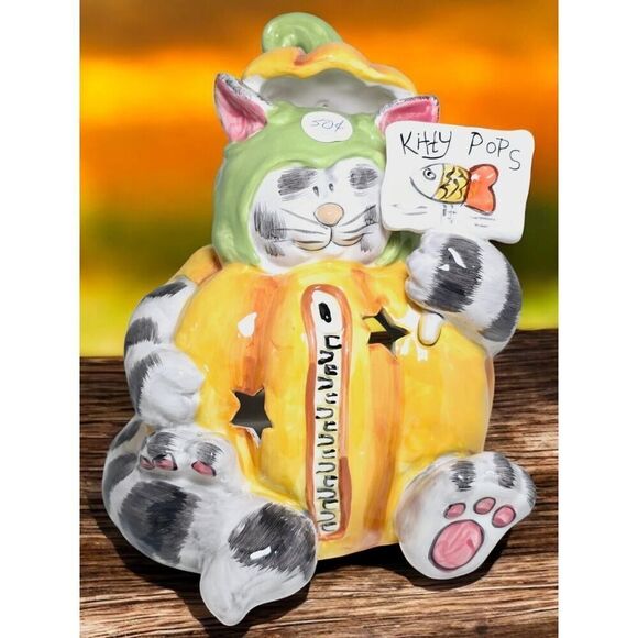BLUE SKY Goldminc HALLOWEEN CAT KITTY POPS PUMPKIN TEALIGHT Luminary - Picture 1 of 12
